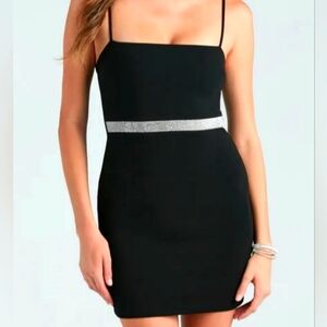 Windsor Rhinestone Trim Black Mini Dress